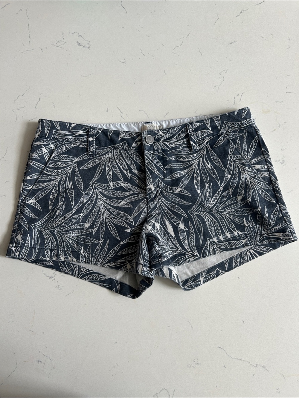 Volcom Navy and White Leaf-Print Women's Shorts